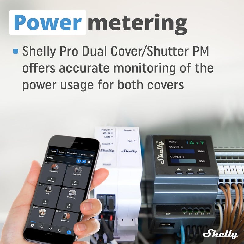 Shelly Pro Dual Cover/Shutter PM | LAN and Wi-Fi Connection, Professional DIN Rail Smart Dual Cover/Shutter Controller with 2 Covers 16 A Each | Home Automation | Precise Power Metering - Image 5